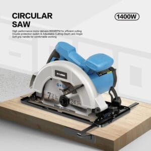 1400W Sierra Circular, Sierra Circular para madera, 6000 RPM, Profundidad de Corte Máx: 62 mm (90 ° ) y 48 mm (45 ° ),